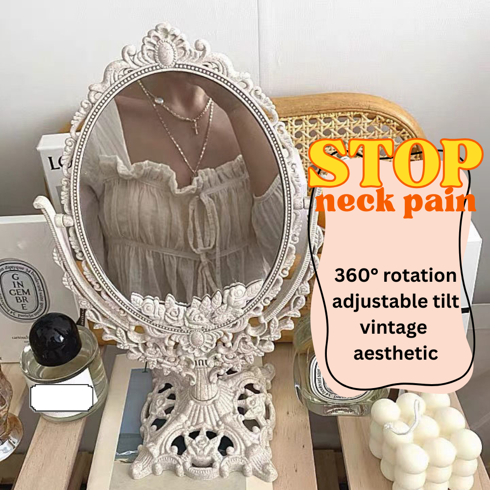 ❤️Makeup Mirror Stand Vintage Double Sided Rotatable Adjust angle Aesthetic Oval Cermin Kahwin Meja Table Room deco 化妆镜