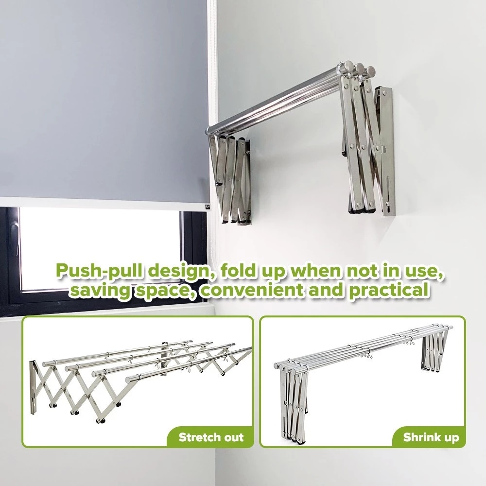 1M-2M 3/4/5 Bar Stainless Steel Retractable Wall Mounted Clothes Hanger Ampaian Baju Retractable Drying Rack 晾衣架