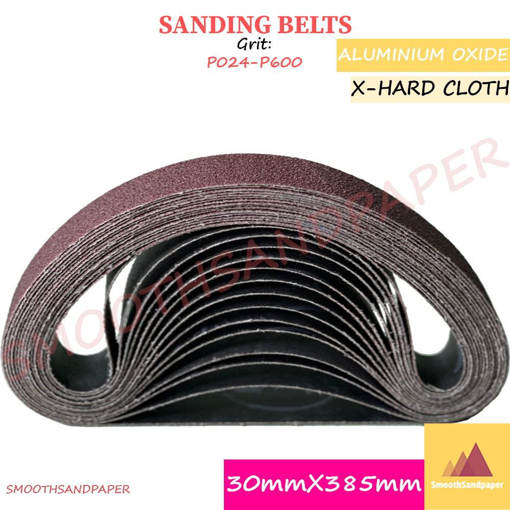 30X385mm X-Hard Cloth Sanding Belts / Aluminium Oxide 气动小砂带金属抛光打磨 硬布氧化铝红砂带 image 2