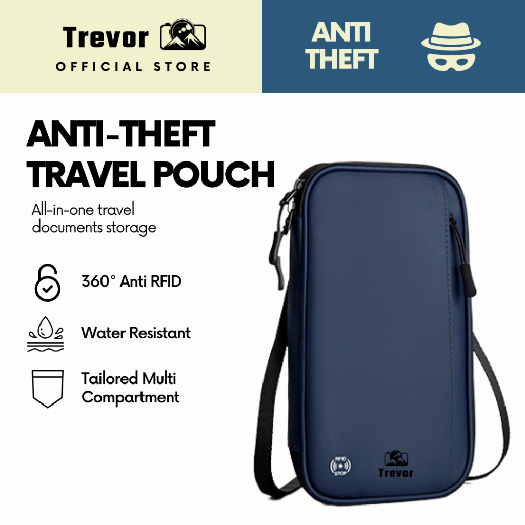 TREVOR Anti-Theft Travel Pouch - Waterproof RFID Phone Documents Passport IC Credit Card Wallet Case Bag Holder