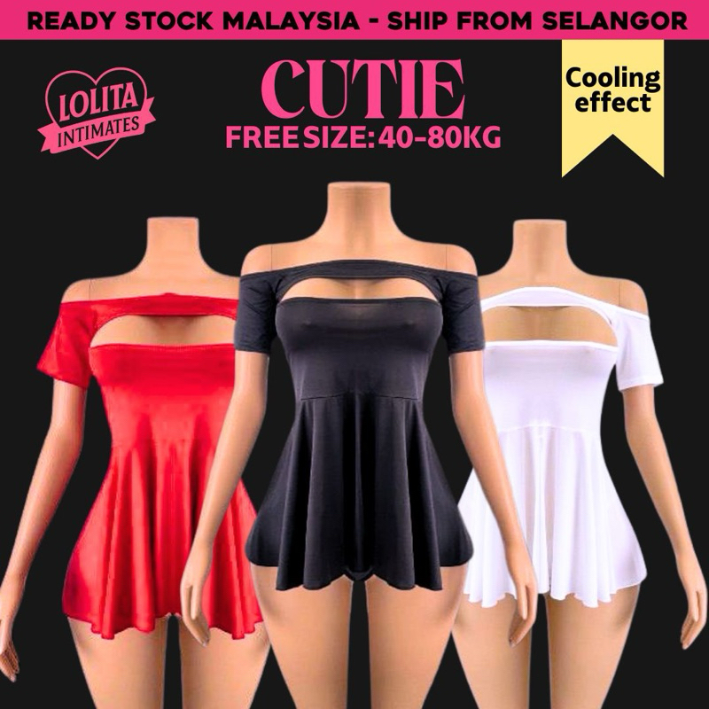 [MAX 70KG] LIT | CUTIE Babydoll Cooling Lycra Comfy Open Slit Women Night Dress