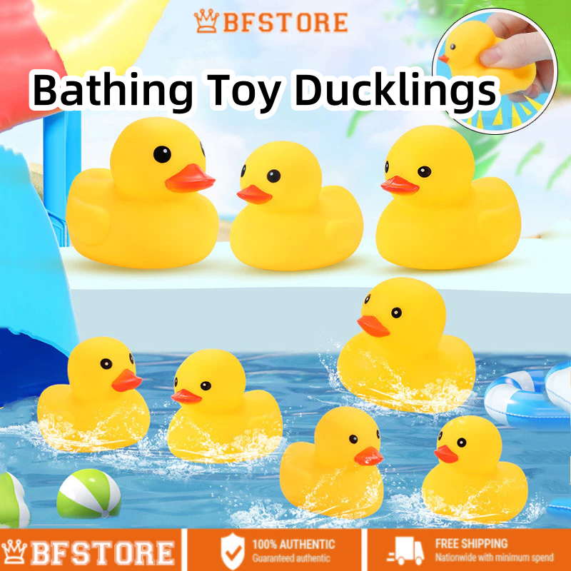 Kids Floating Bath Toys Mini Swimming Rings Rubber Yellow Ducks Fishing Net Washing Swimming Toddler Toys Water Fun