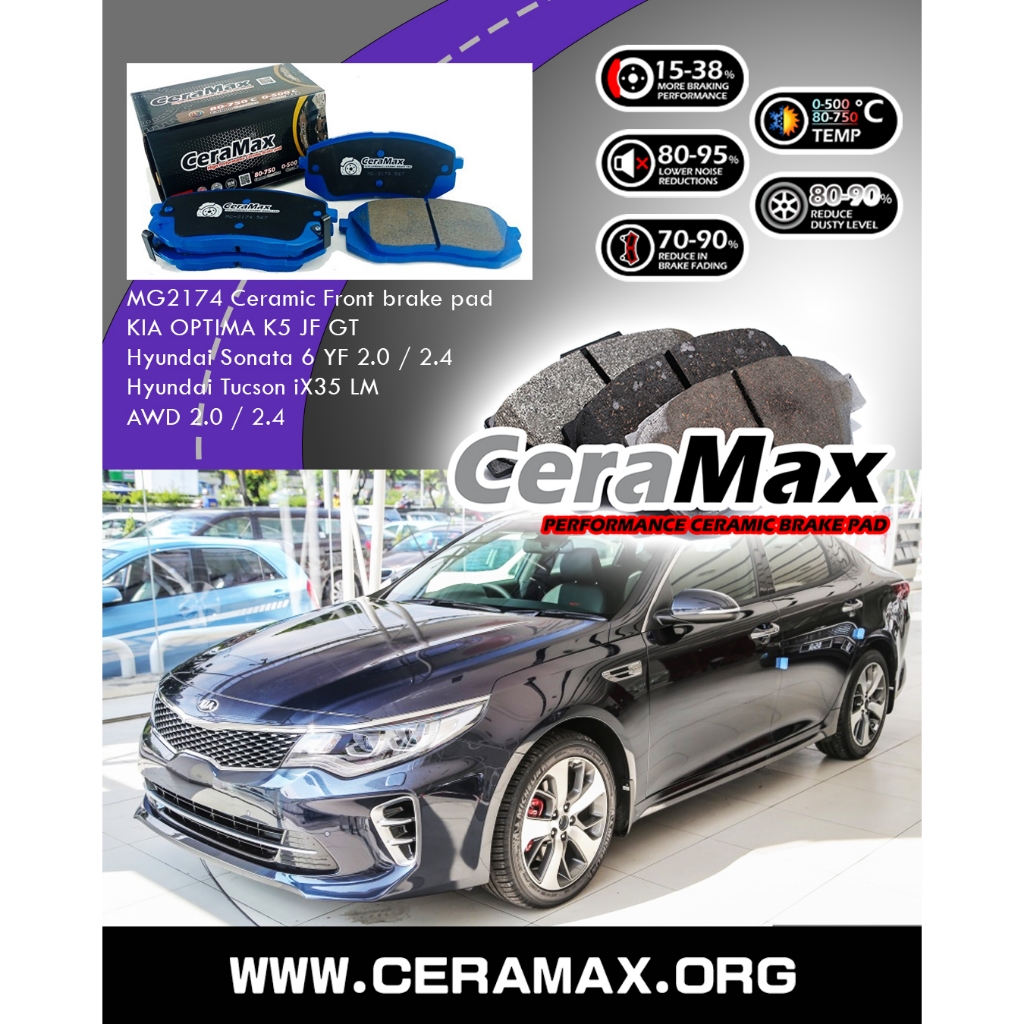 Ceramax Ceramic MG2174 KIA OPTIMA K5 JF GT Hyundai I40 Sonata 7 YF TUCSON D716 TM10 TM14 Brake pad