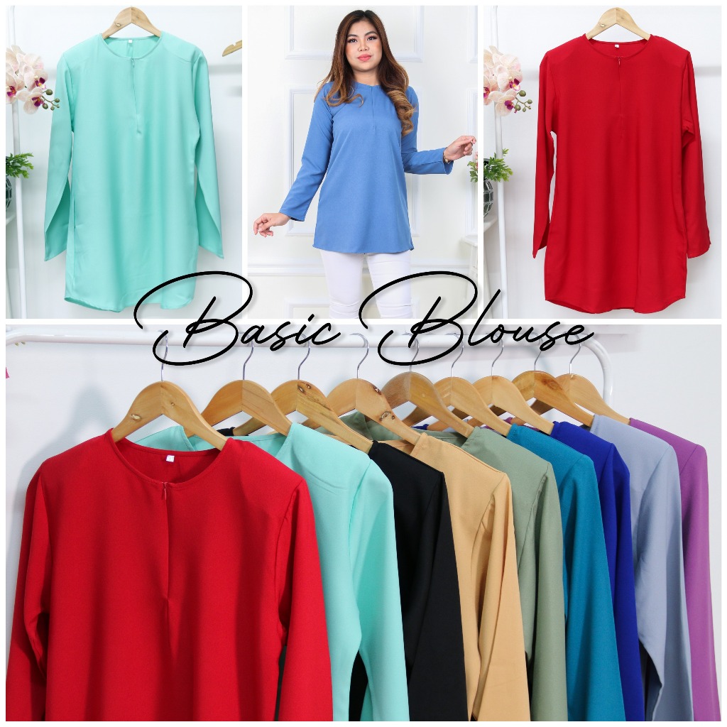 SIMPLE BLOUSE [NEW DESIGN] MUSLIMAH [COMOCREPE] BLOUSE MURAH READY STOCK AVAILABLE