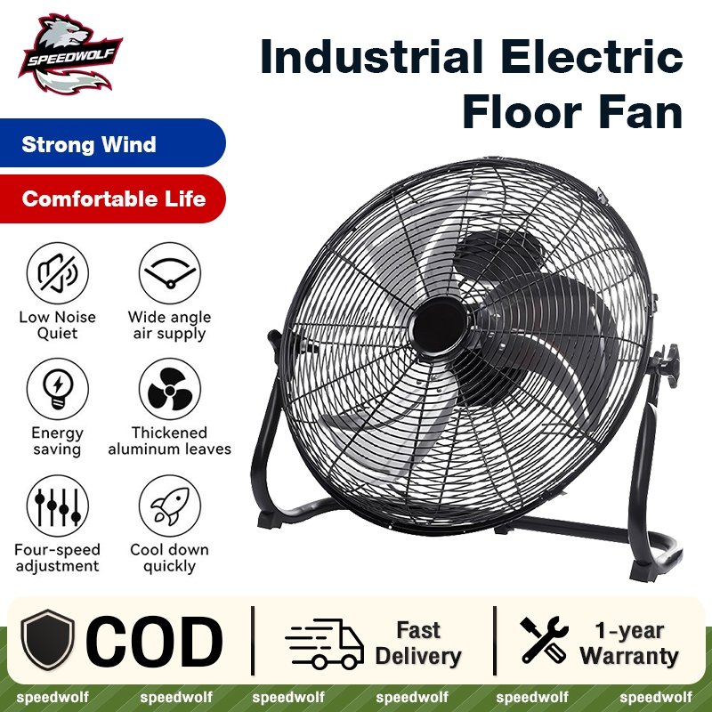 Ready StockIndustrial Ground Fan Electric Floor Fan Aluminum Blades Strong Wind Powerful Desk Fan