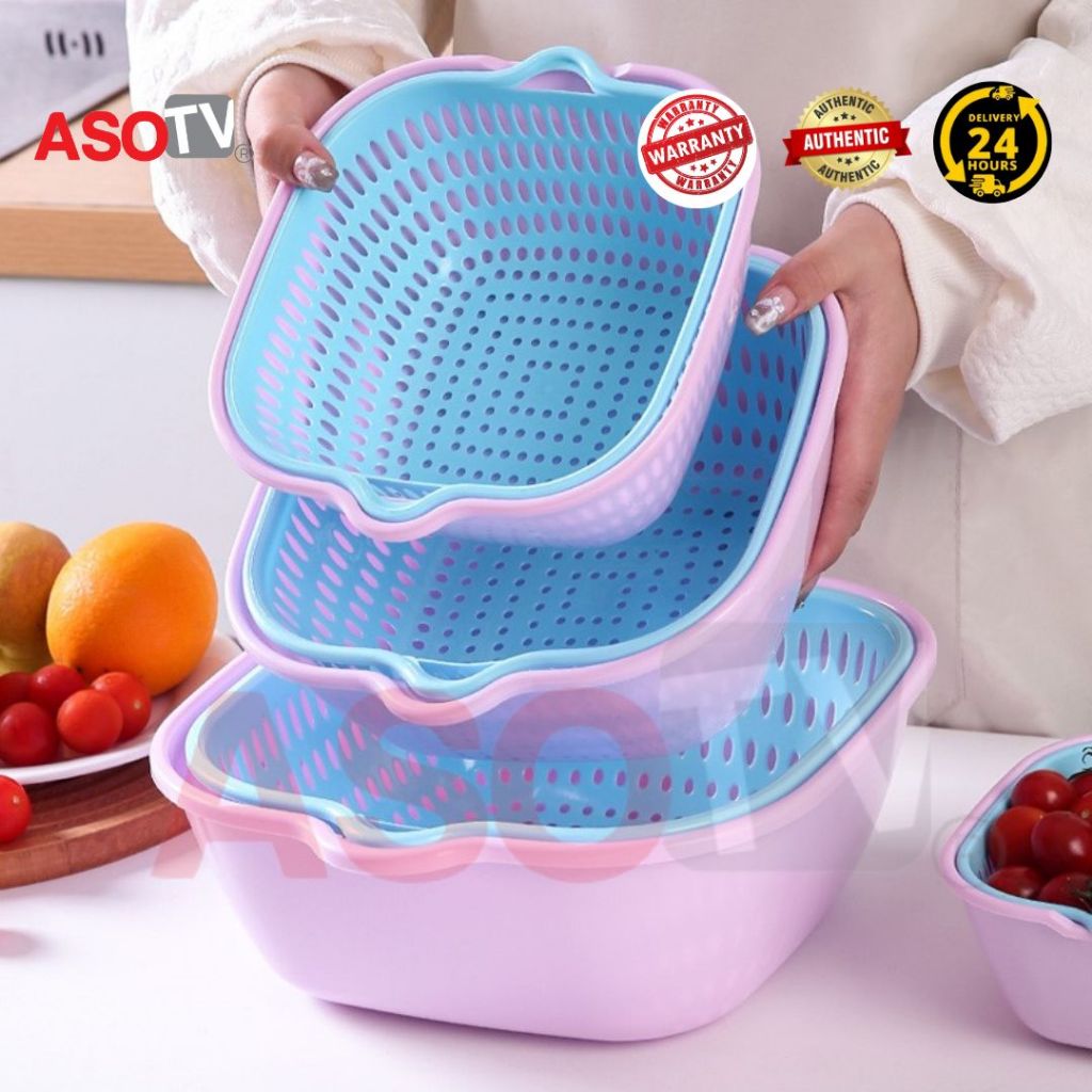 ASOTV® 8 in 1 Drain Basket Fruit Vegetables Strainer Rinse Penapis Bakul Cuci Sayur Penyaring Sayur 洗菜沥水蓝 1455