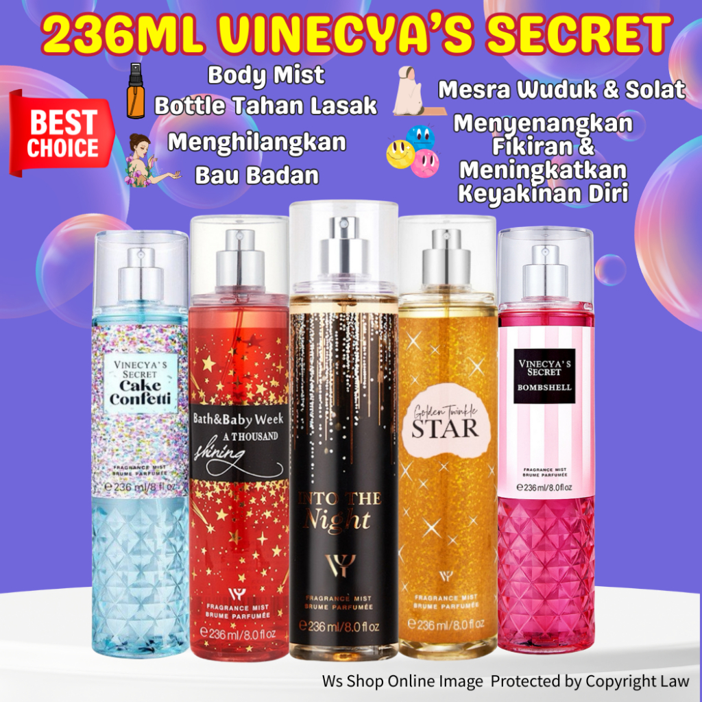 236ML Body Mist Perfume Victoria's Secret Fragrance Mist Perfume Women Minyak Wangi Perempuan Body Mist Tahan Lama