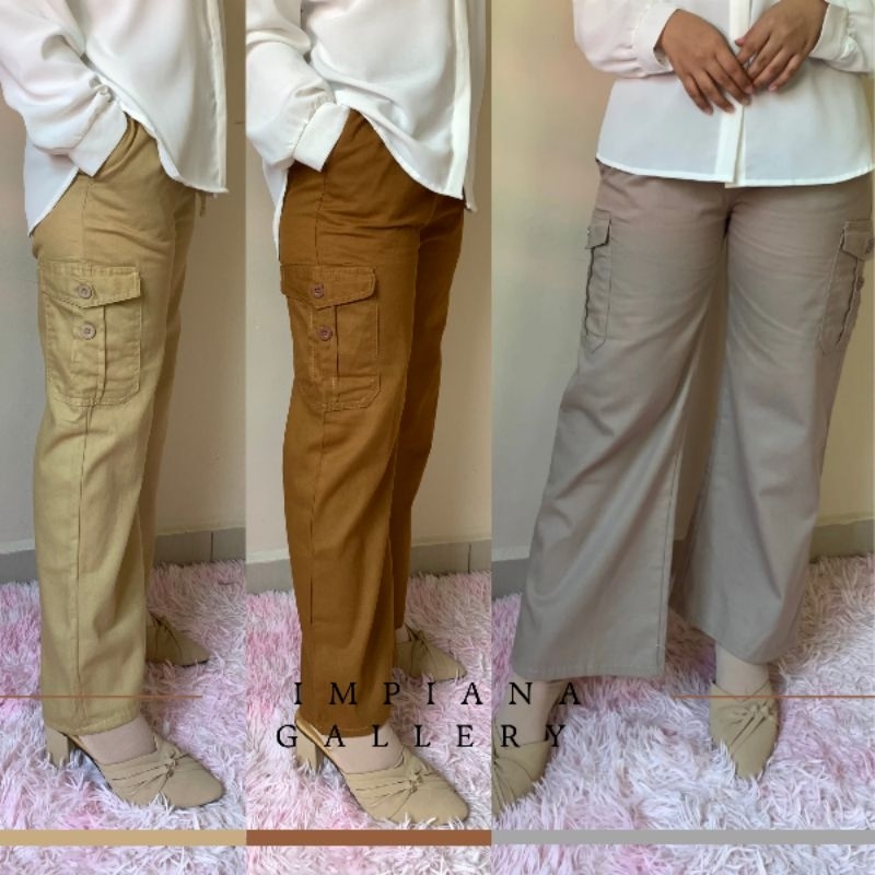 Seluar Cargo Cotton Palazzo Stylish Soft Cotton Untuk Perempuan | Straight Cut 4 Pockets Ready Stock Size S - 3XL