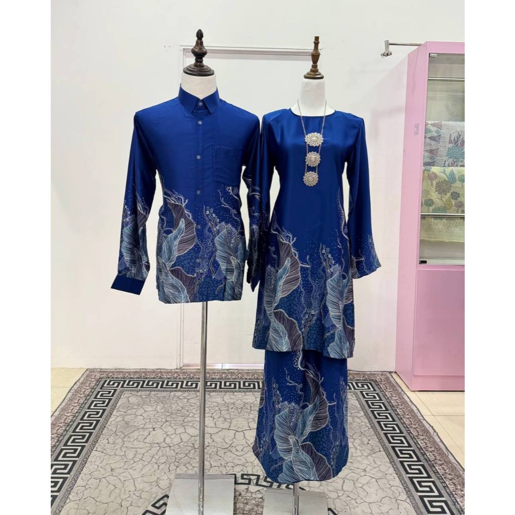 Batik sedondon Kurung Saroja royal blue /baju kurung batik / baju kemeja batik