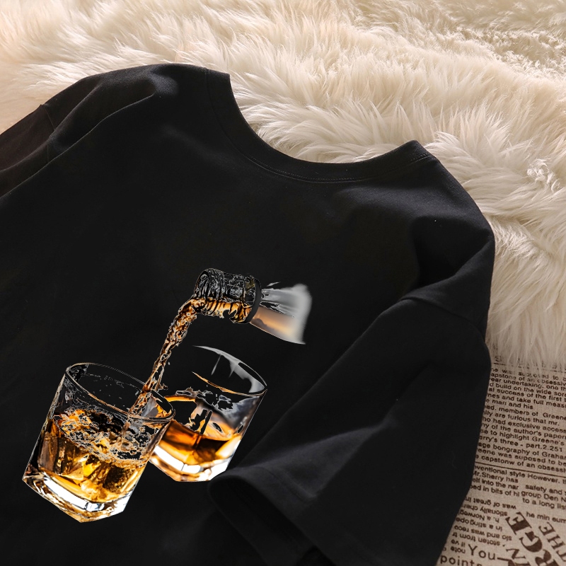 Korean women clothing | Oversized T-shirt 100% cotton | Wine glass pattern stylish casual tops