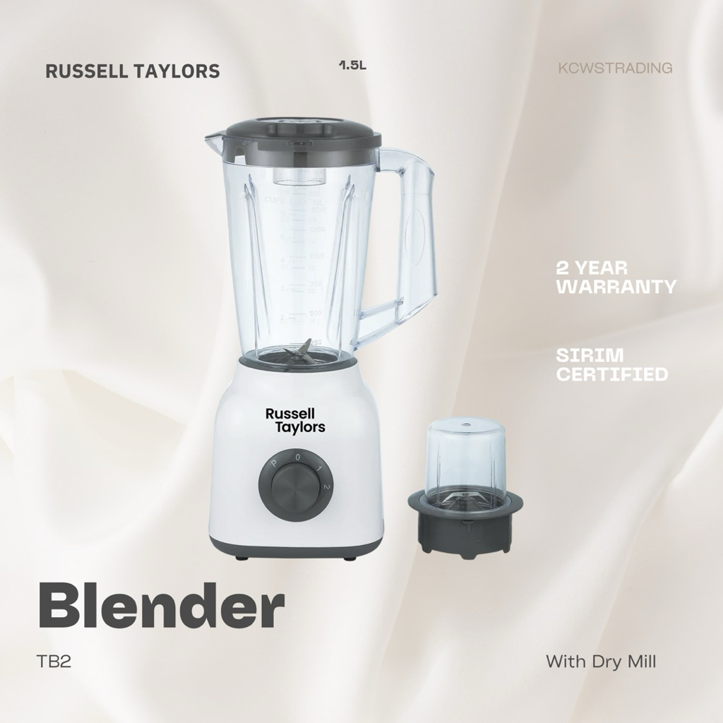 Russell Taylors Blender with Dry Mill TB2 1.5L Juice Sambal Mesin Cabai Spice Meat Pulse Powerful Motor BPA Free