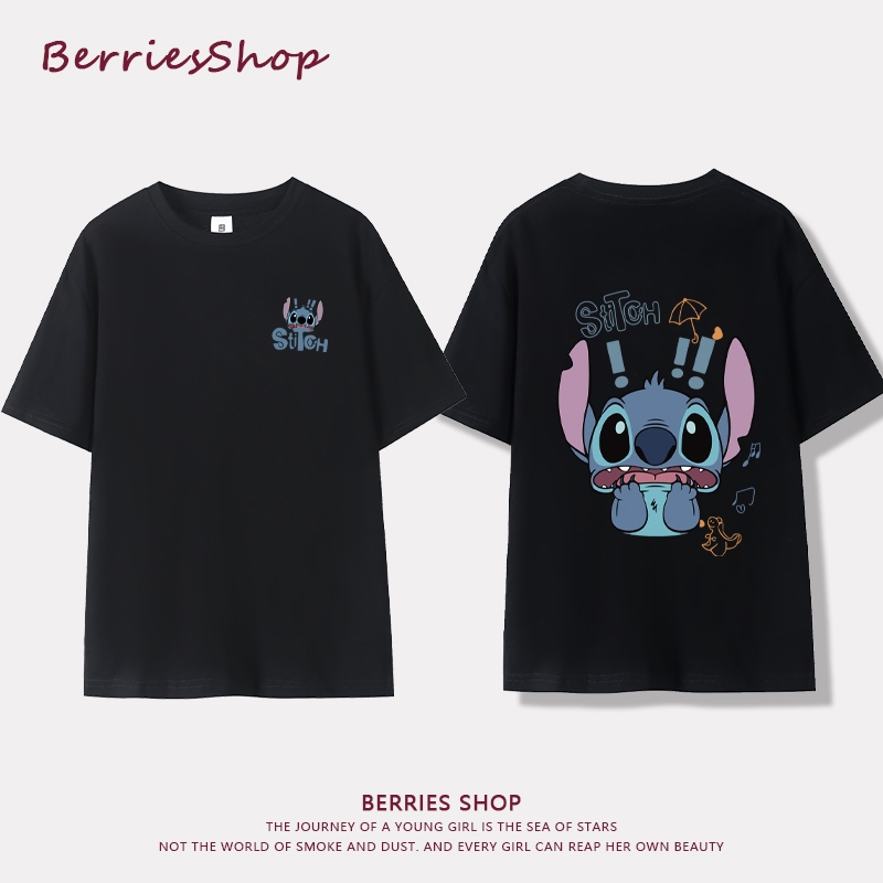 Korean style casual Stitch print 100% pure cotton loose fitting women's round neck short sleeved T-shirt top