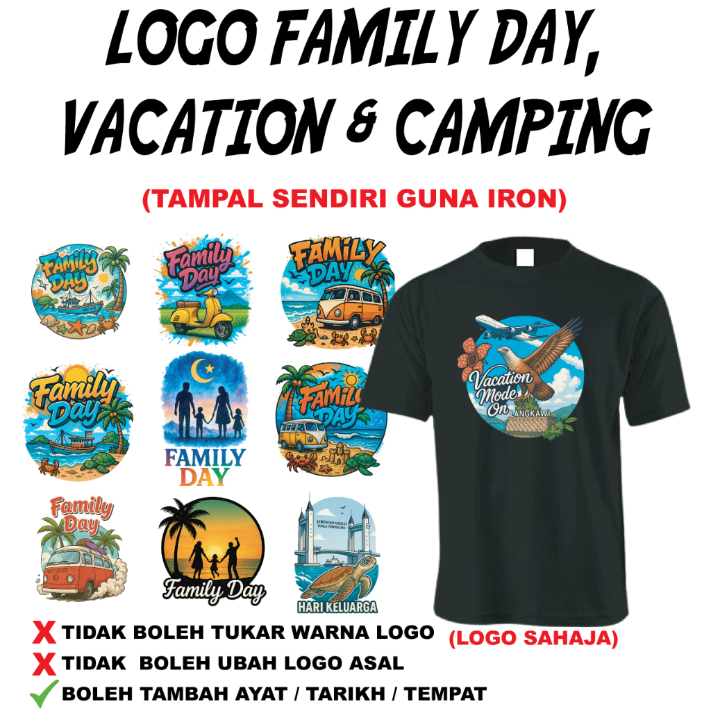 IRON ON PATCH LOGO FAMILY DAY, VACATION, CAMPING TRIP TAMPAL SENDIRI GUNA IRON
