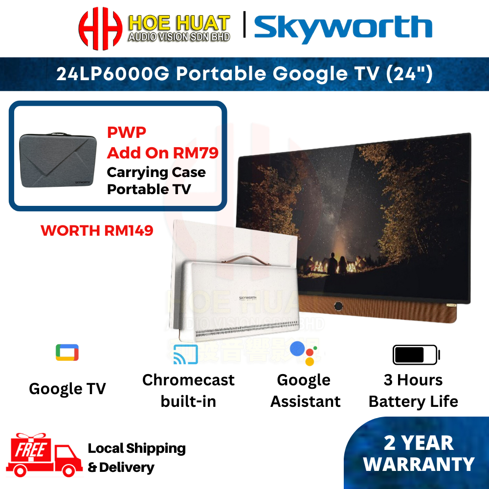 【FREE SHIPPING】SKYWORTH 24" 2K FHD Portable Google TV 24LP6000G | Dual-Band WiFi | Slim Design Portable Tv