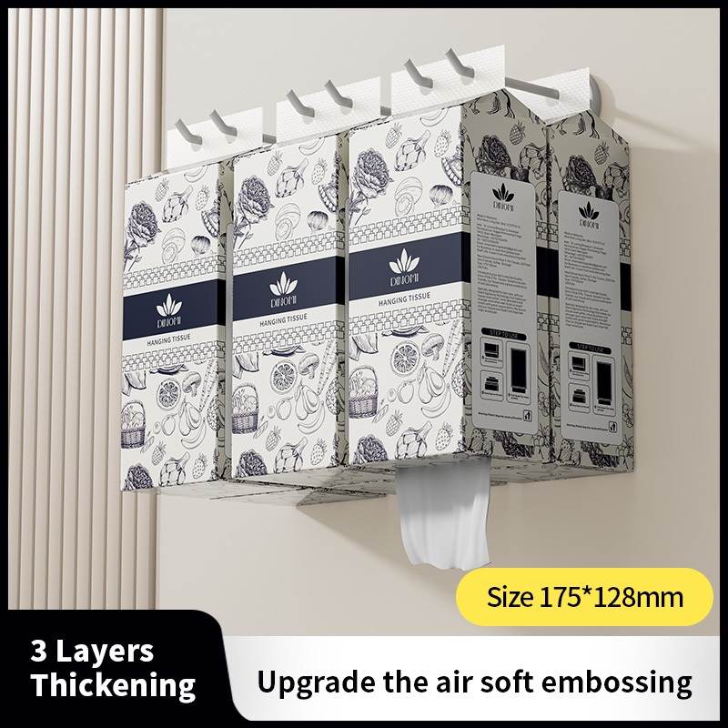Dinomi [4 Packs] (Premium Hanging Tissue) 230 Pulls tisu cheerful  popi tisu tissue AIR-cushion tissue, Kitchen, Comfort