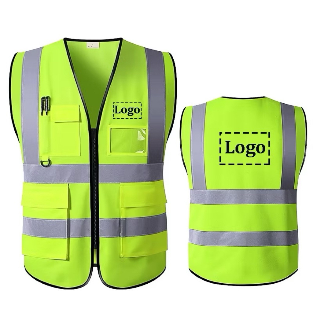 Safety Vest Security guard High Viz Reflective Vest Oxford Fabric Multi Pockets  With Zipper hiking clothing Vest.