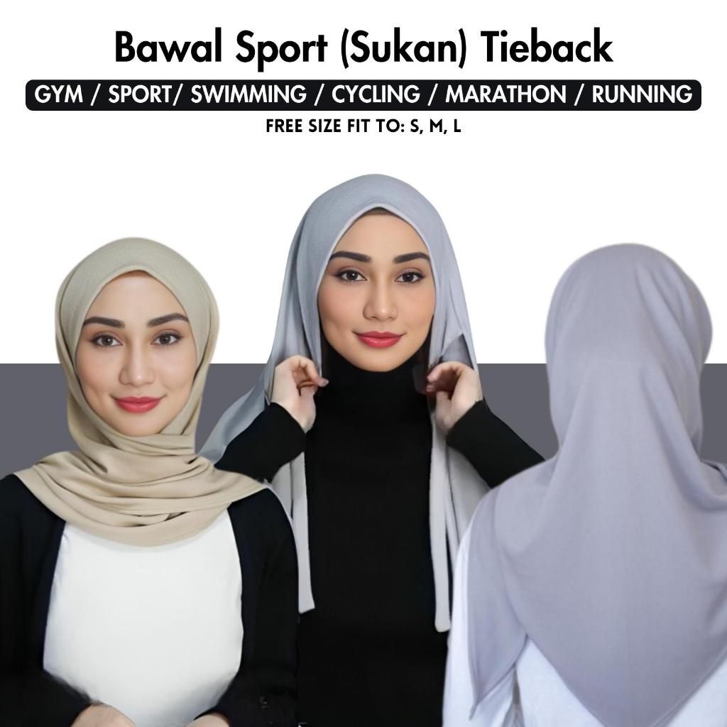 Tudung Sports Bawal Sukan Tie back Instant Tali Floise ironless sport / gym / swimming / Marathon Bawal Bertali Sukan