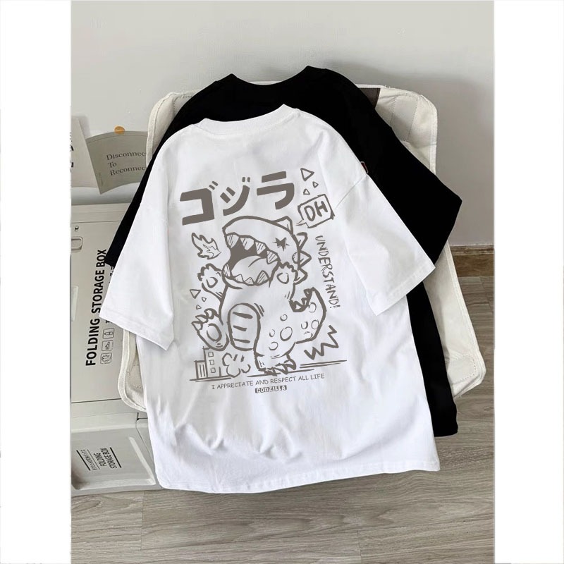 Korean style women clothing | Oversized Crew Neck T-shirt 100% cotton | dinosaur print  stylish casual tops y2k