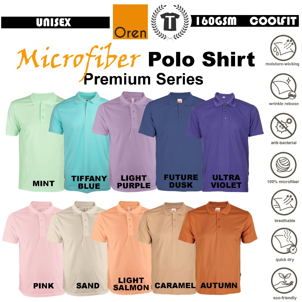【Premium】Microfiber Plain Collar Shirt Mint/Tiffany Blue/Purple/Future Dusk/Pink/Sand/Caramel QD06 Oren Sport tshirt.os