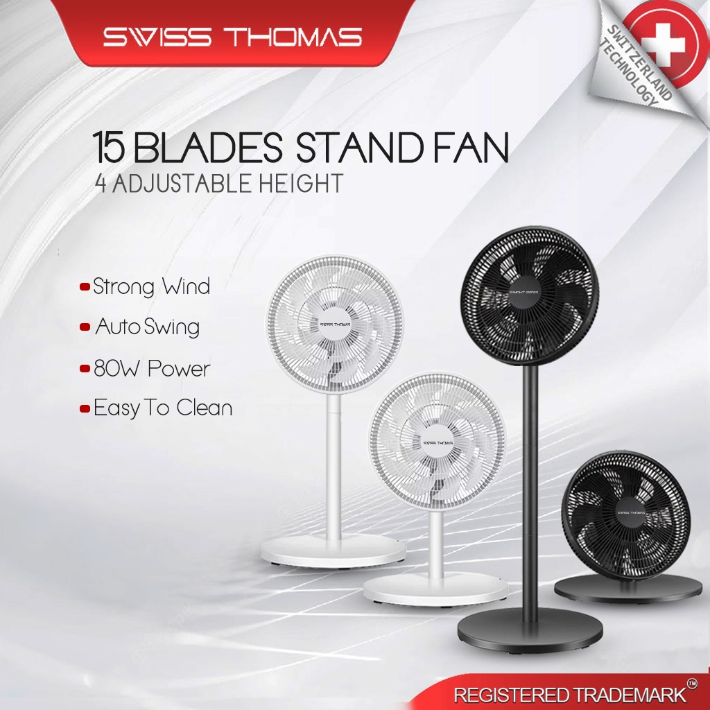 SwissThomas 15 Blade Electric Stand Fan Adjustable Fan Table Fan |Kipas Berdiri Elektrik Berkuasa dengan 15 Bilah Kipas