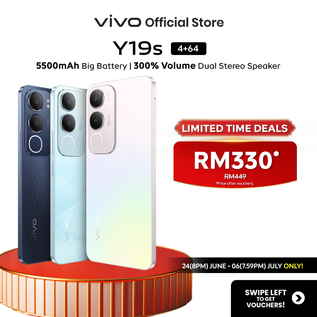 ONLINE EXCLUSIVE | vivo Y19s 8(4+4)GB RAM 64GB ROM 6.68" Dotch Display 5500mAh Battery 300% Volume Anti-Drop Design