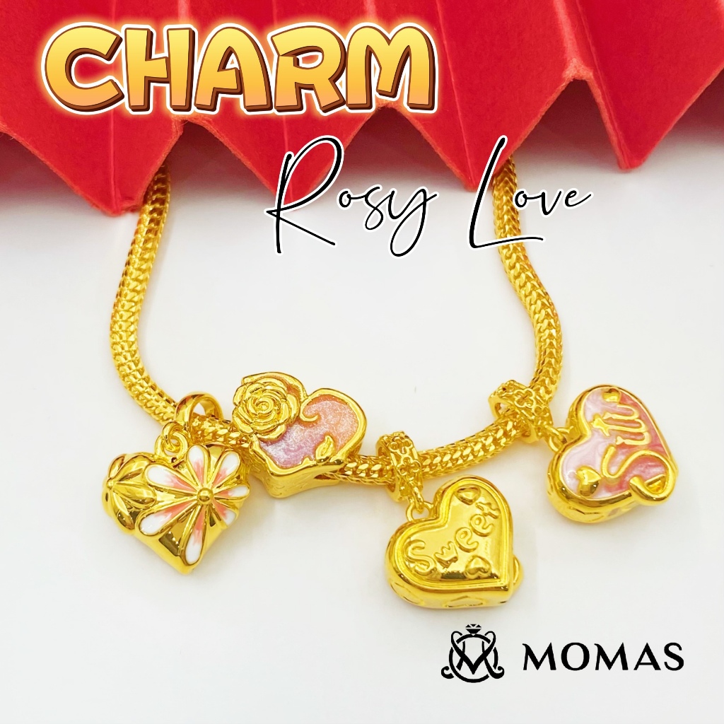 MOMAS Bead/Charm Rosy Love Series Bead 5d Emas 916 Tulen MOMAS Emas Bajet 916 Viral Bead Charm Bajet 916 Tulen
