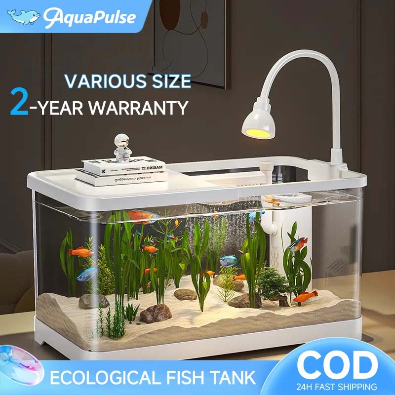 Aquarium Desktop Fish Tank,Starter Kit Desk Aquarium,AS Plastic Aquarium with LED Light and Water Pump for Kids