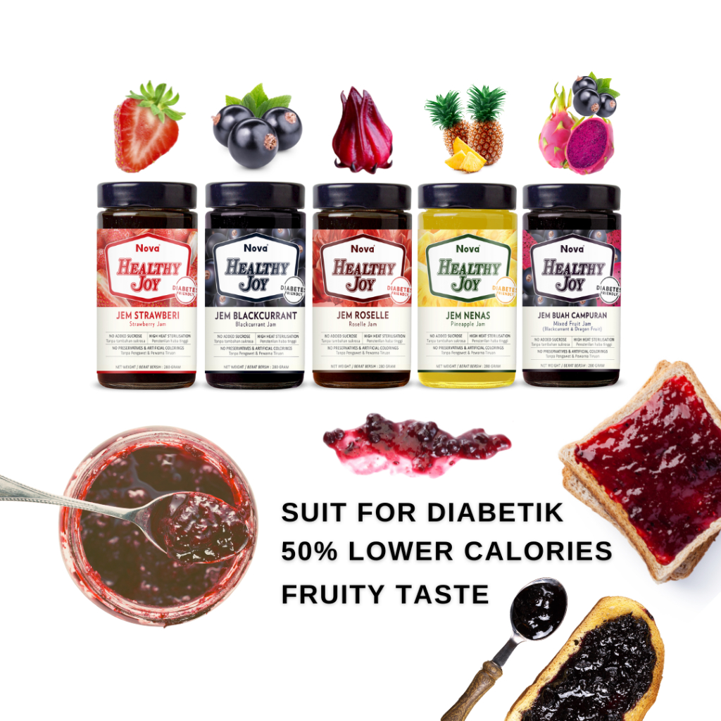 NOVA Healthy Joy Fruit Jam - Roselle Jam | Blackcurrant Jam | Strawberry Jam | Pineapple Jam | Mixed Fruit Jam