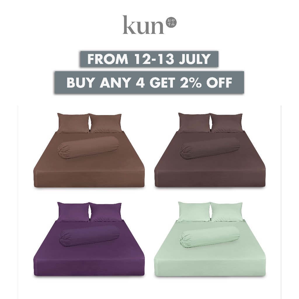 [Single Item Only] kun® Ishigaki Plain Series Premium Bed Linen; Pillowcase, Bolster Case, Fitted Bedsheet, Quilt Cover