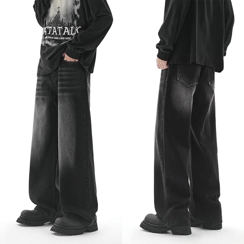 Seluar jeans lelaki black panjang premium denim Korean style baggy pants 男士黑色休闲韩版直筒裤
