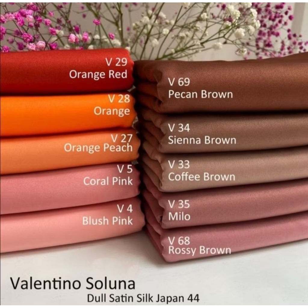 Valentino Soluna Silk Japan Bidang 45" New Arrival Kain Plain Kain Kosong Kain Pasang Kain Valentino Kain Ela Kain Baju