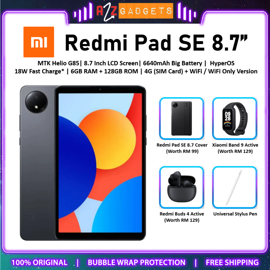 Redmi Pad SE 8.7" (6GB RAM + 128GB ROM) 4G & WIFi Version - 1 Year Warranty by Xiaomi Malaysia