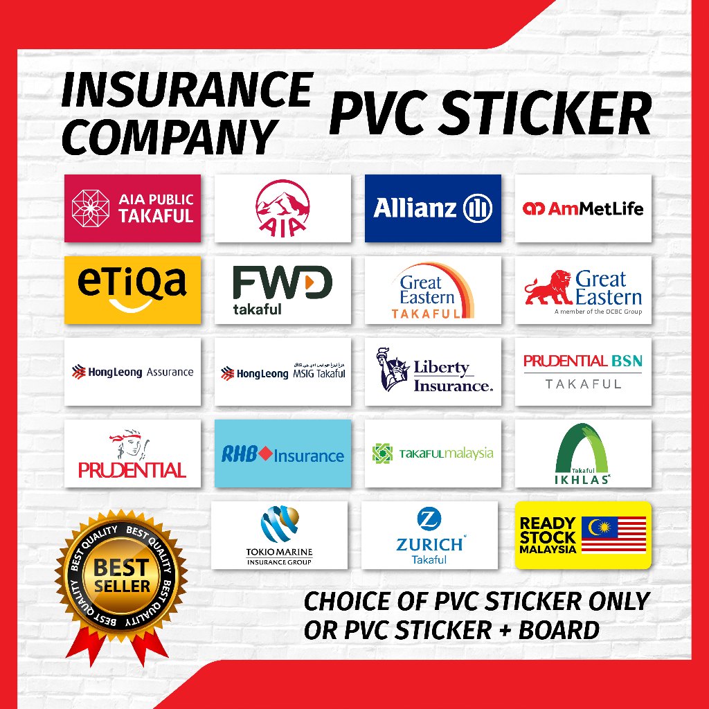 Insurance Company PVC Sticker Sign (10cmx20cm | A3) / Waterproof /Insurans /Sticker Kalis Air {AIA/ETIQA/TAKAFUL}