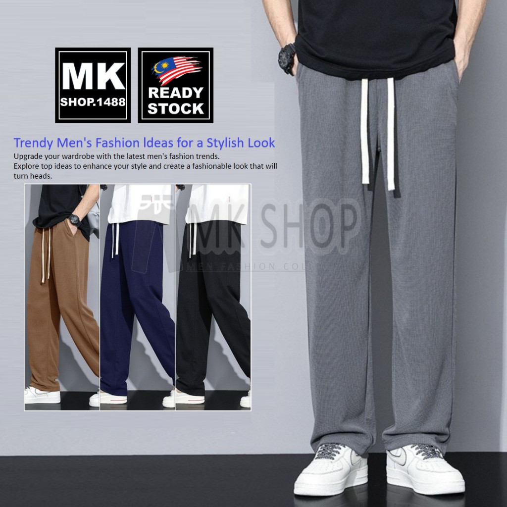 #ShopeeMY pants men Waffle Design Casual Men Long Pants Seluar Sukan Celana Panjang 男士 长裤 502