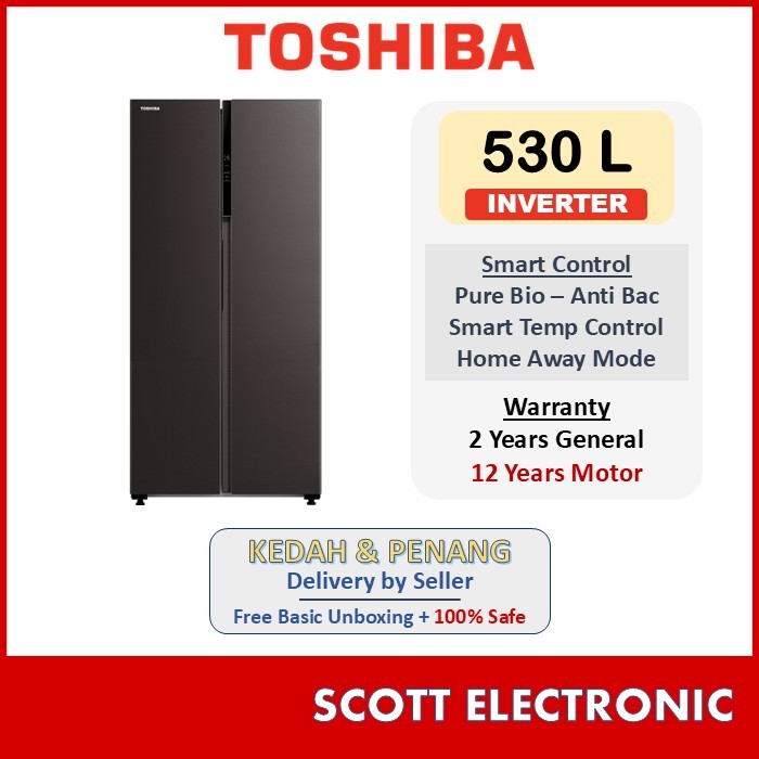[Delivery By Seller Kedah& Penang] Toshiba 530L Inverter Side by Side Refrigerator Fridge (WiFi Model)GR-RS600WI-PMY(37)