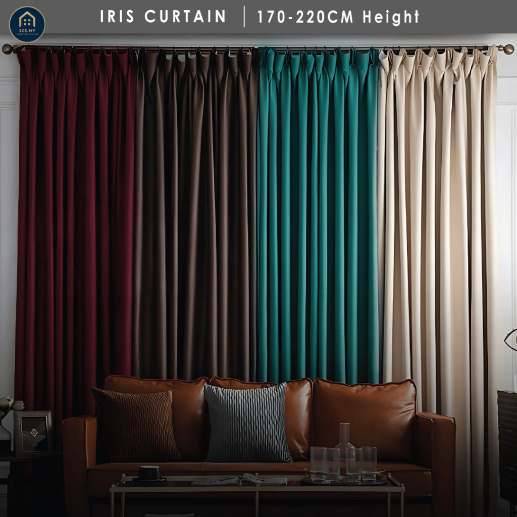 SCS.MY Iris Mix Premium Semi Blackout Curtain / Ready Made / Soft-touch / Home Decor Hook Eyelet (170cm-220cm)