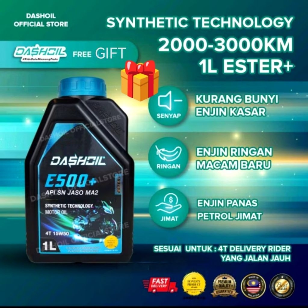 DASHOIL ESTER+ E500+ 4T 15W50 1Ĺ SEMI SYNTHETIC SN MOTORCYCLE ENGINE OIL