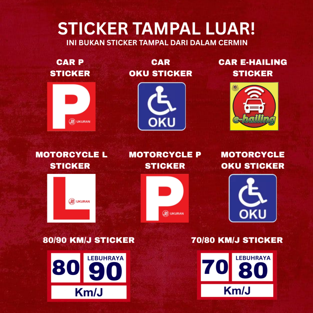 Car Sticker P L JPJ | Sticker PVC | kereta Motosikal Motorcycle OKU e-hailing Lori had laju [TAMPAL LUAR]