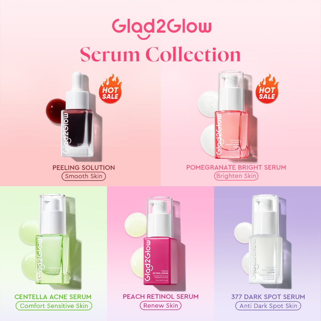 Glad2Glow Serum Peeling / Niacinamide Brightening / Retinol /Acne/377 Dark Spot essence muka Whitening glowing Wajah
