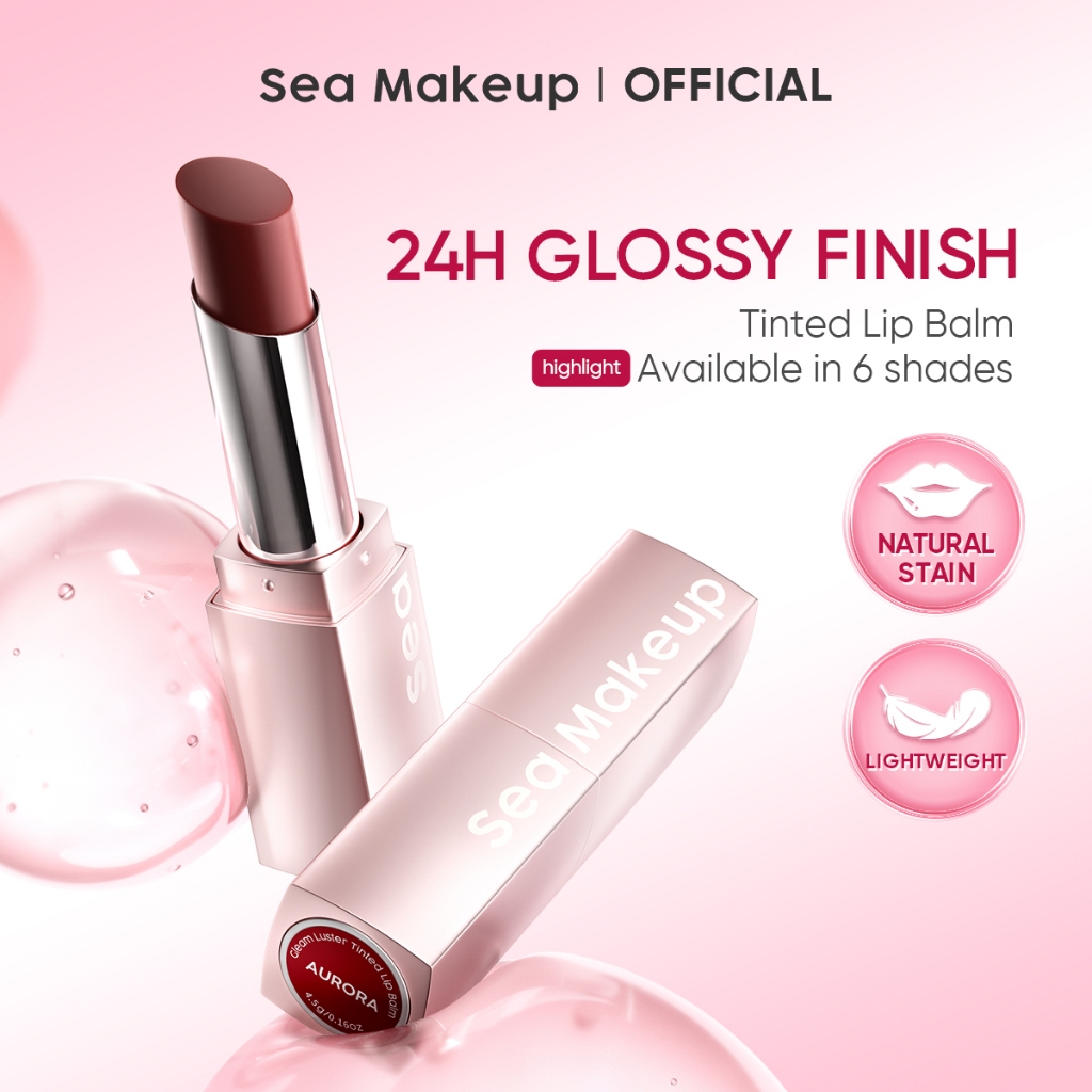 Sea Makeup Hydrating Glossy Gleam Luster Tinted Lip Balm Melembapkan, Menutup Bibir Gelap, Ringan dan TahanLama dengan