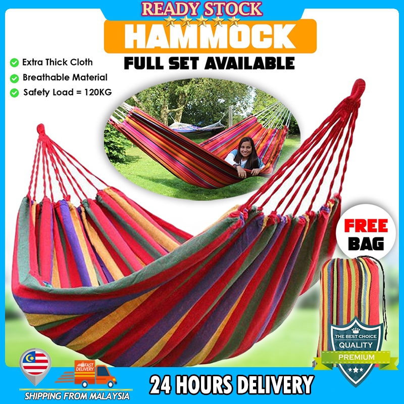 Hammock Beach Travel Outdoor Camping Ice Silk Mesh Hammock Tree Hanging Swing Bed Endui Buaian Gantung