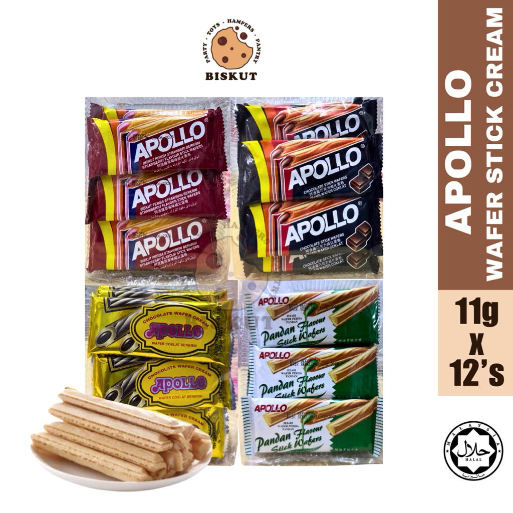 11g x 12’s Apollo Chocolate Wafer Stick Cream | Chocolate | Strawberry & Pandan