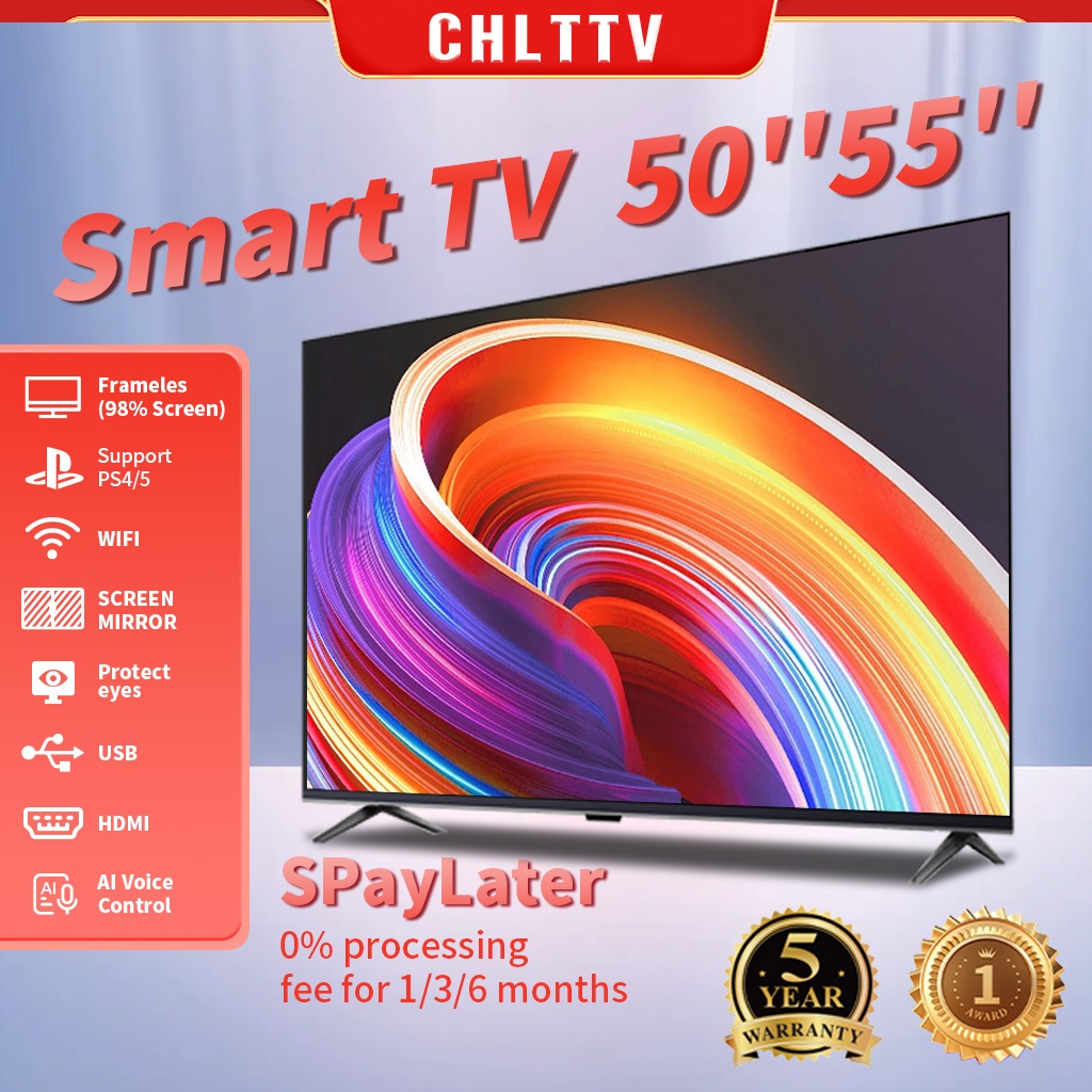 CHLTTV Smart TV 50/55 Inch Televisyen Pintar 50/55 inci Frameless Android tv 55‘’ MYTV YouTube UHD[Percuma Kaki&Braket]
