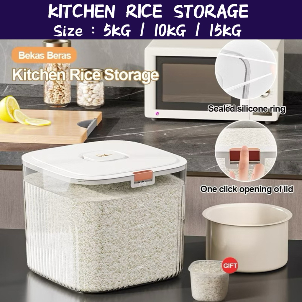 【 5kg/10kg/15kg 】 Rice Storage Box Grain Container Household Cereal Rice Bucket Insect and Moisture Proof Sealed Kitchen