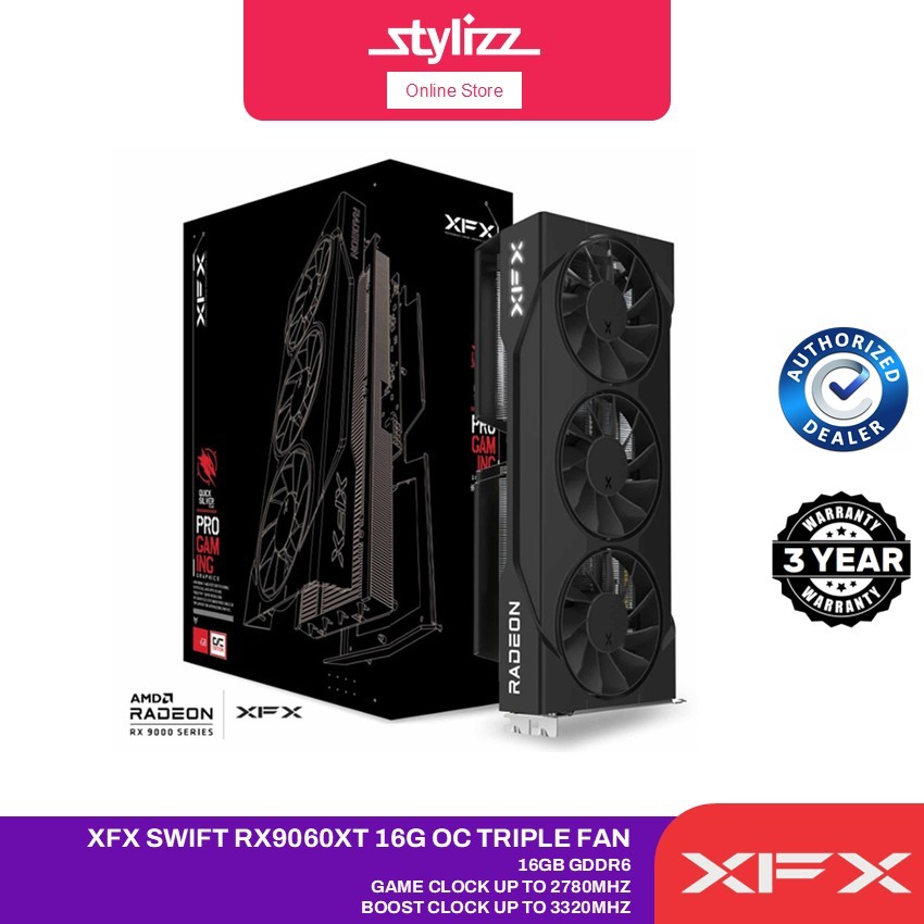 XFX Swift AMD Radeon RX 9060 XT OC Triple Fan Gaming Edition 16GB GDDR6 Graphic Video Card GPU VGA