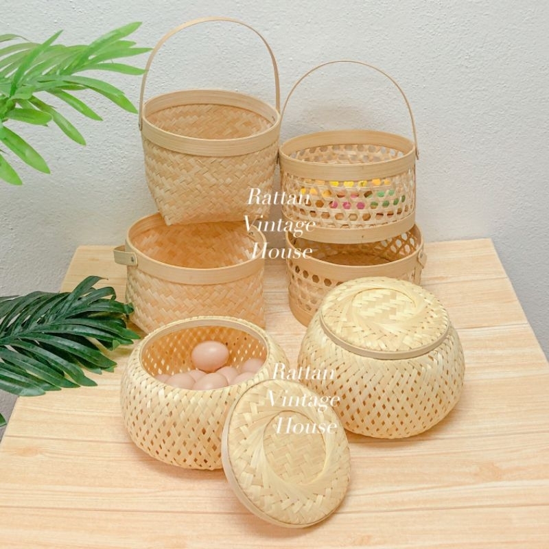 (Rattanvintage)Bamboo Basket | Handcrafted Rantang Basket | Small Storage Basket | Bakul Buluh | Bakul Buah-buahan | 竹篮