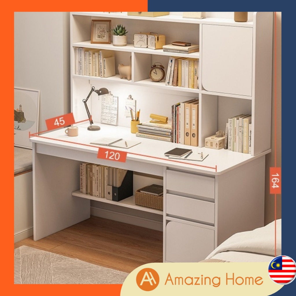 💚READY STOCK💚AmazingHome Study Table Study Desk Computer Table Workstation With Bookshelf Meja Tulis Meja Belajar 电脑办公书桌