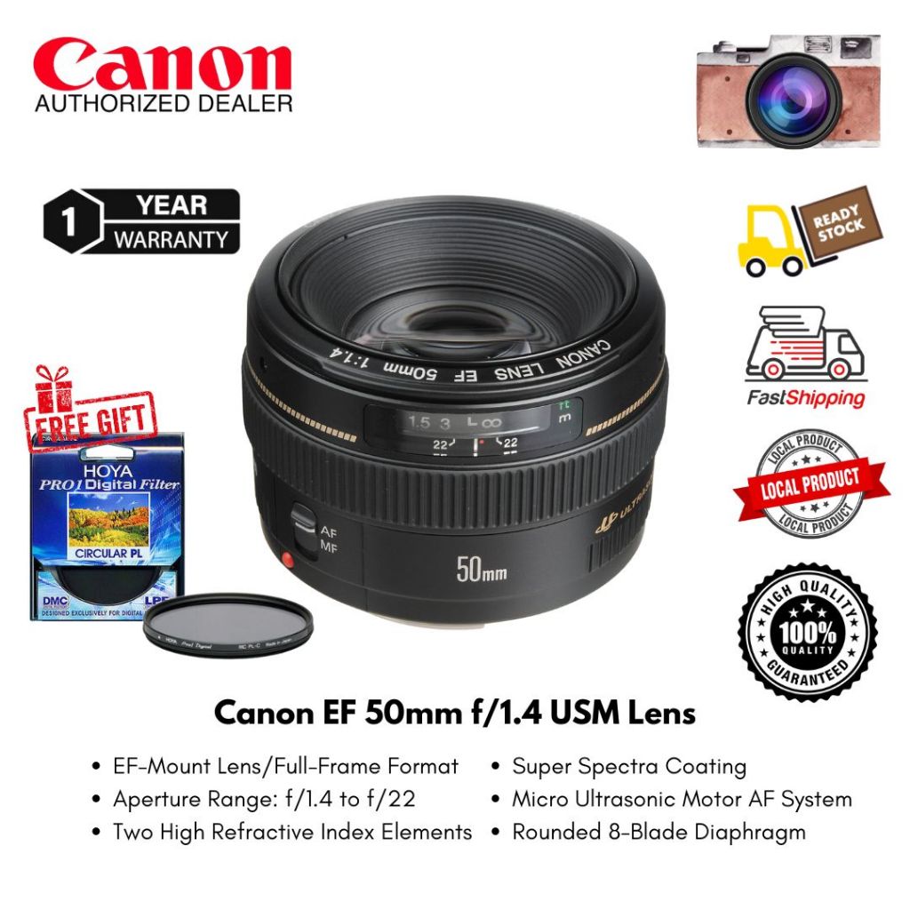 (Ready Stock ) Canon EF 50mm f/1.4 USM Lens FREE CPL Filter ( 1 Year Warranty )