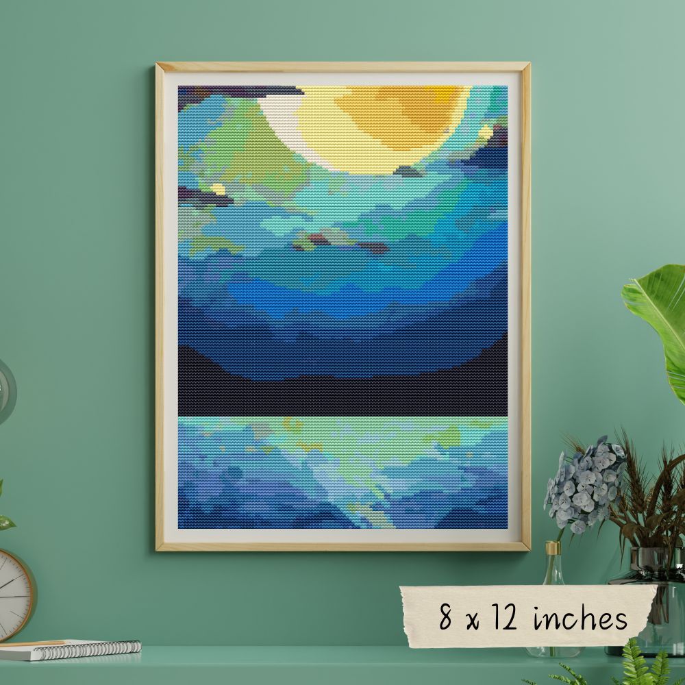 Moonlight Cross Stitch Kit Embroidery DIY Full Set Ocean Sea Full Moon