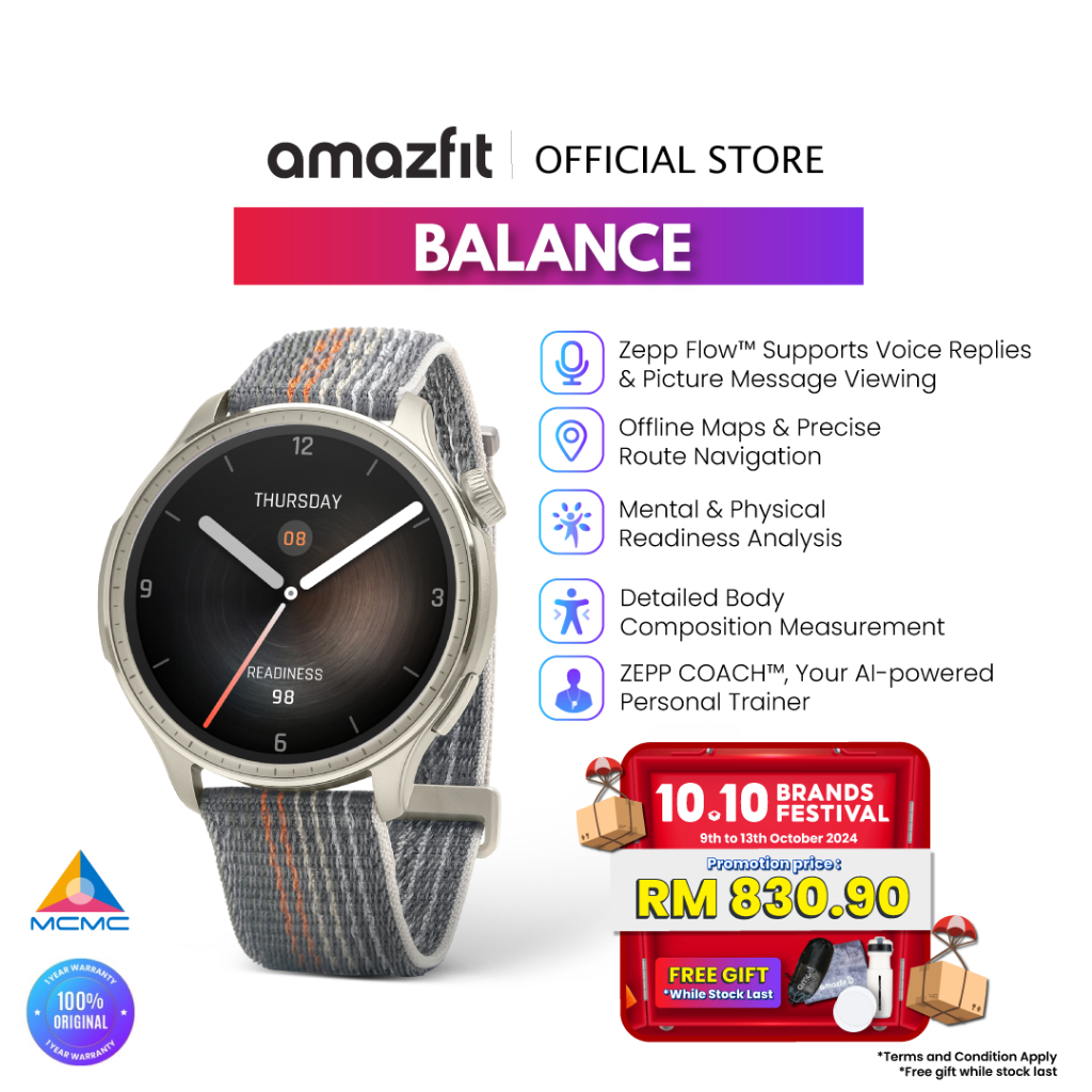 Amazfit Balance 46mm Smart Watch,AI Fitness Coach,Sleep &Health Tracker with Body Composition,Dual-Band GPS,Android& iOS